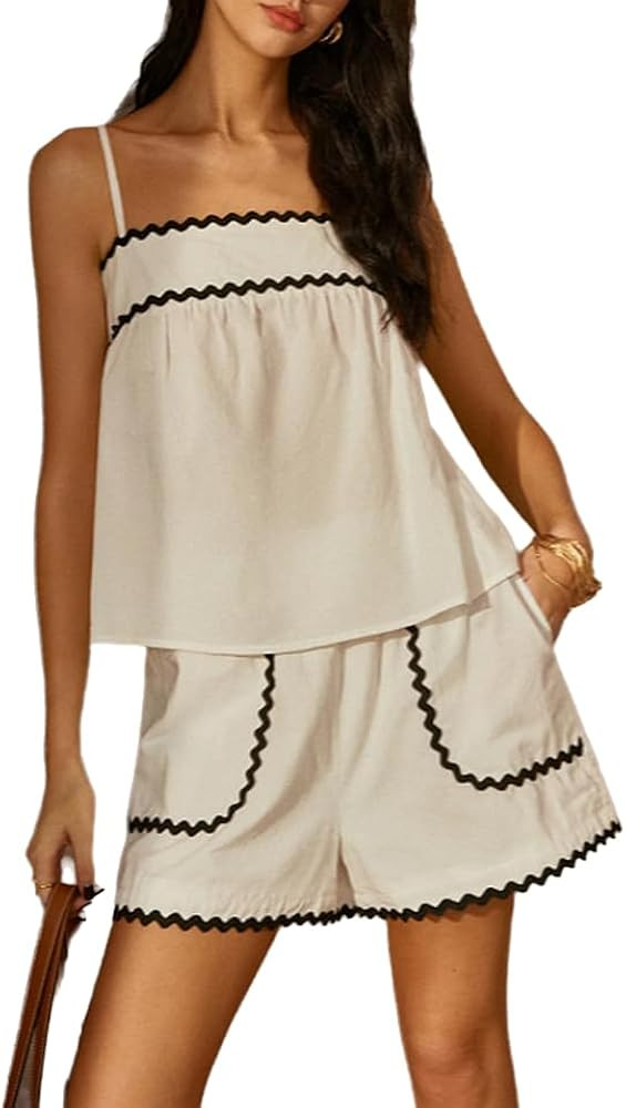 NIFTRIRY 2 Piece Sets for Women Cami Tops with Wide Legs Shorts Casual Going Out Vacation Outfits | Amazon (US)