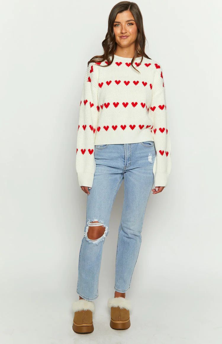 Lovey Red Heart Stripe Jumper | Beginning Boutique (US)