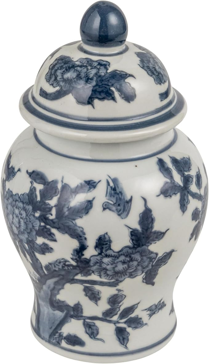 Creative Co-Op Decorative Ceramic Ginger Jar with Domed Lid, Blue & White | Amazon (US)