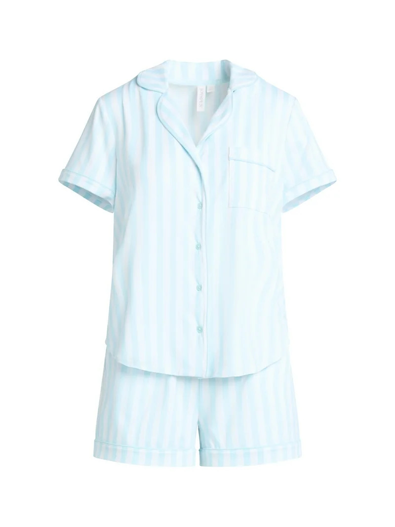 Joyspun Women's Dreamy Soft Collection Notch Collar Top and Shorts Pajama Set, 2-Piece, Sizes XS-... | Walmart (US)