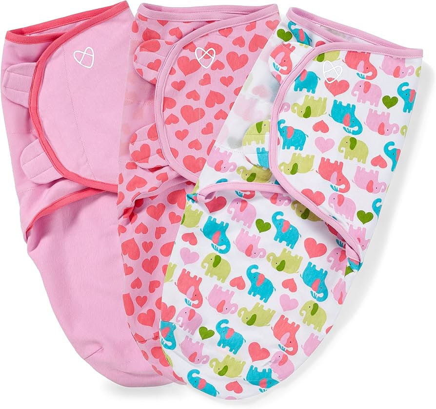 SwaddleMe Original Swaddle - Size Small/Medium, 0-3 Months, 3-Pack (Elephant Hearts) Easy to Use ... | Amazon (US)