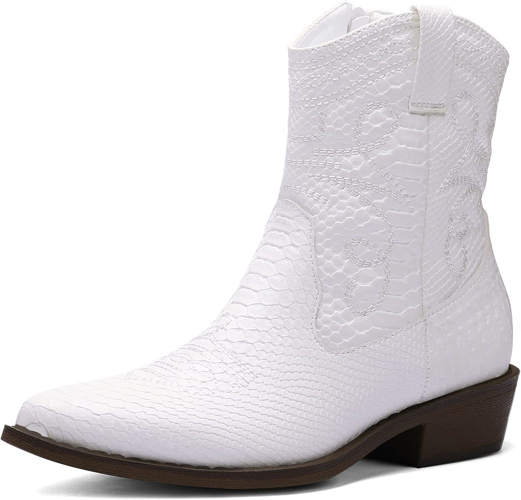 Amazon.com | mysoft Women's Fashion Western Cowboy Ankle Boots Cowgirl Low Heel Booties | Shoes | Amazon (US)