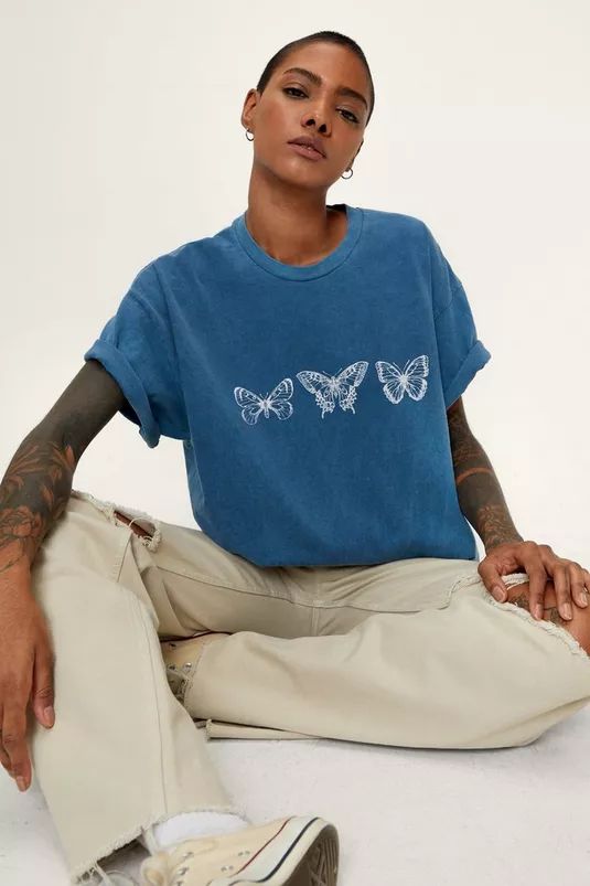 Washed Oversized Graphic Butterfly T-Shirt | Nasty Gal (US)