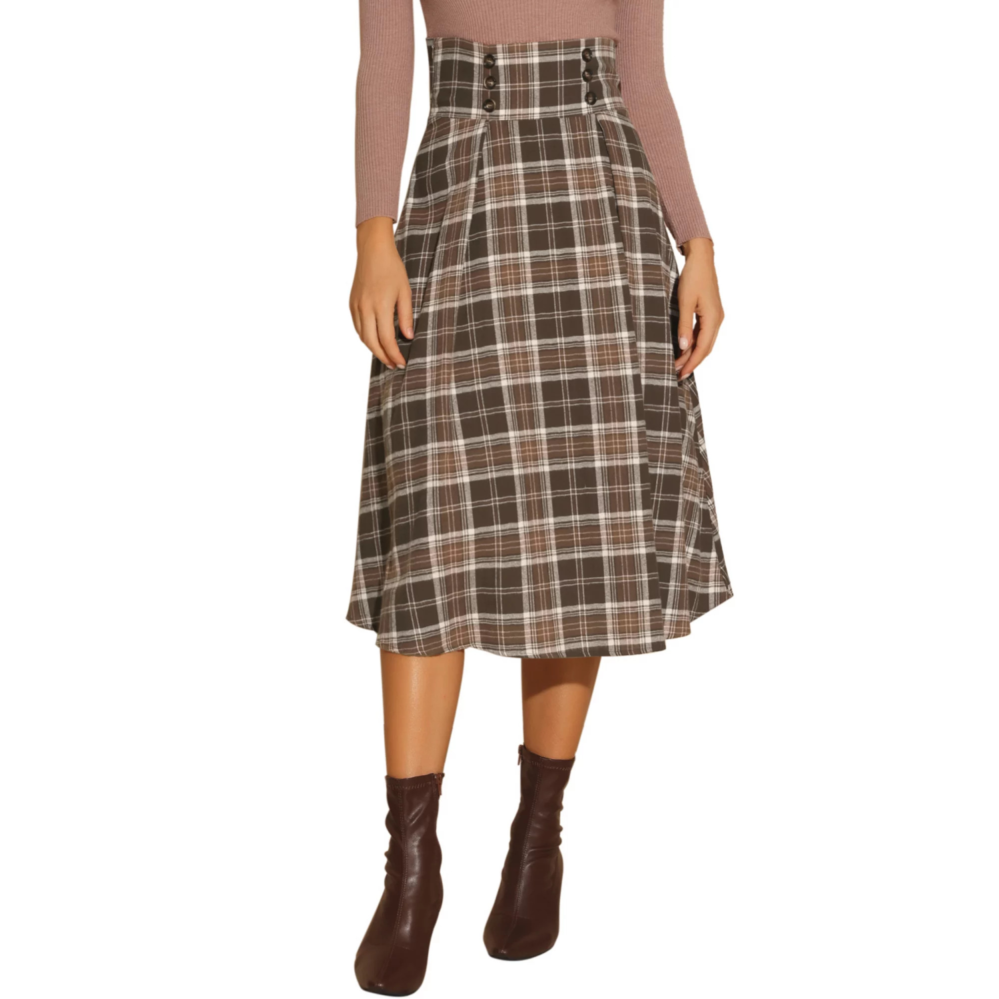 Vintage Plaid Skirt for Women's High Elastic Waist Fall Winter A-Line Tartan Midi Skirt | Kohl's