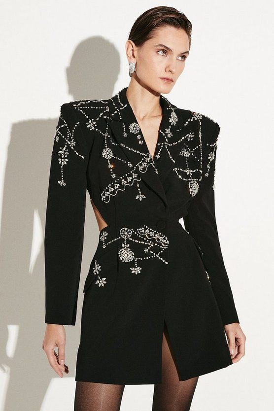 Crystal Embellished Cady Blazer Dress | Karen Millen US