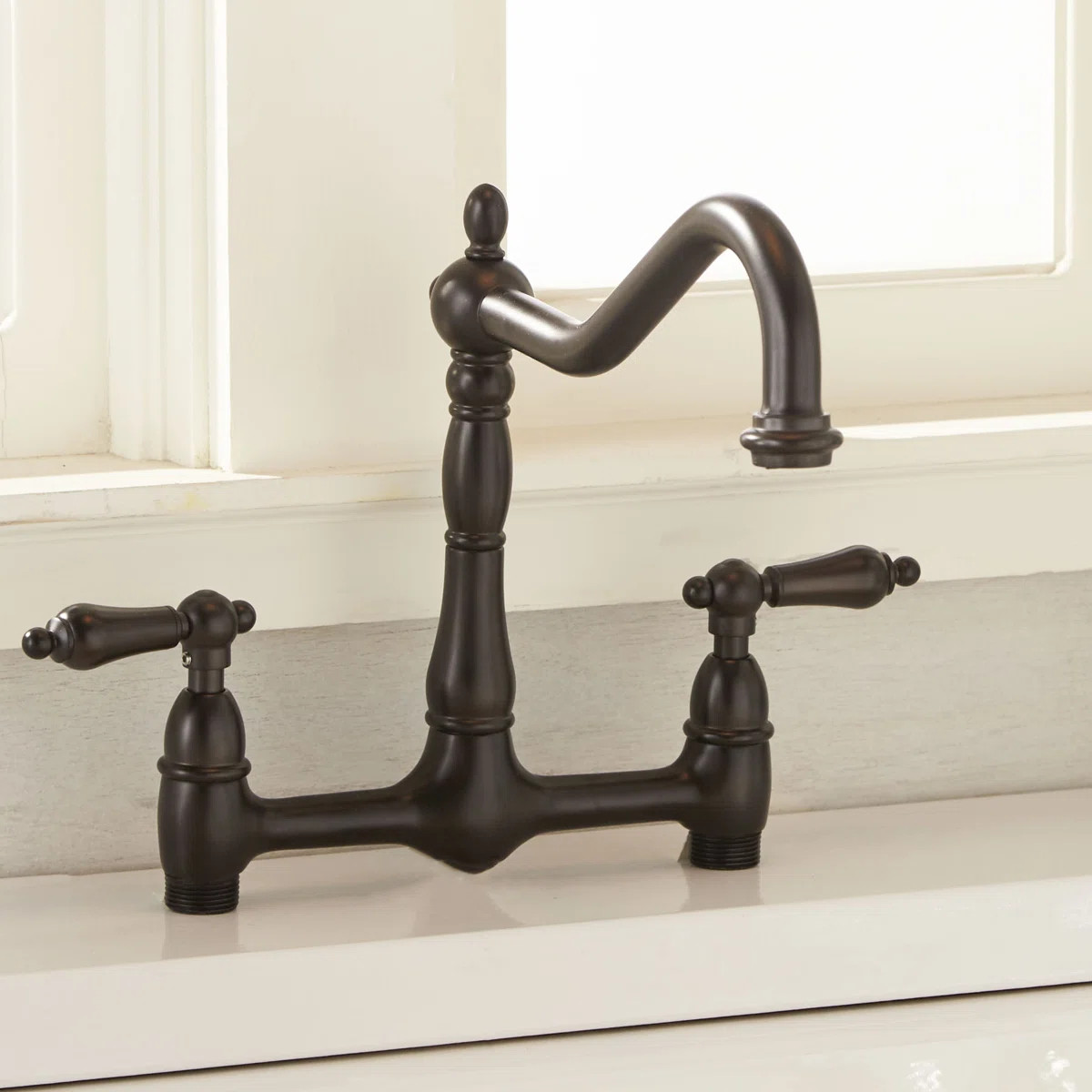 Kingston Brass Heritage Two-Handle 4-Hole Deck Mount Bridge Kitchen Faucet with Brass Side Spraye... | Wayfair North America