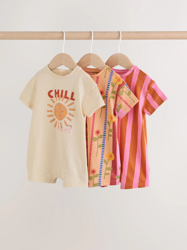 Red Sunbaked Patterened Jersey Baby Rompers 3 Pack | Next US