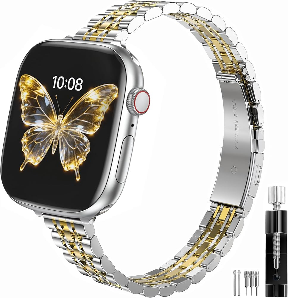 Slim Stainless Steel Band Compatible with Apple Watch Band 38mm 40mm 41mm 42mm 44mm 45mm 46mm 49m... | Amazon (US)
