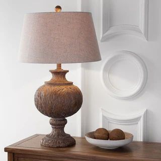 Justina 31" Resin LED Table Lamp, Dark Brown with Gray Shade by JONATHAN Y | Bed Bath & Beyond