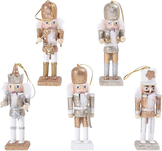 PRETYZOOM Wooden Christmas Nutcracker Figures Ornaments Xmas Holiday Tree Decorations (White Gold... | Amazon (US)