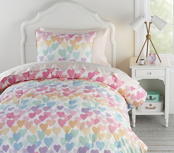 Evie Heart Dream Puff Recycled Comforter, Full/Queen, Multi | Pottery Barn Kids