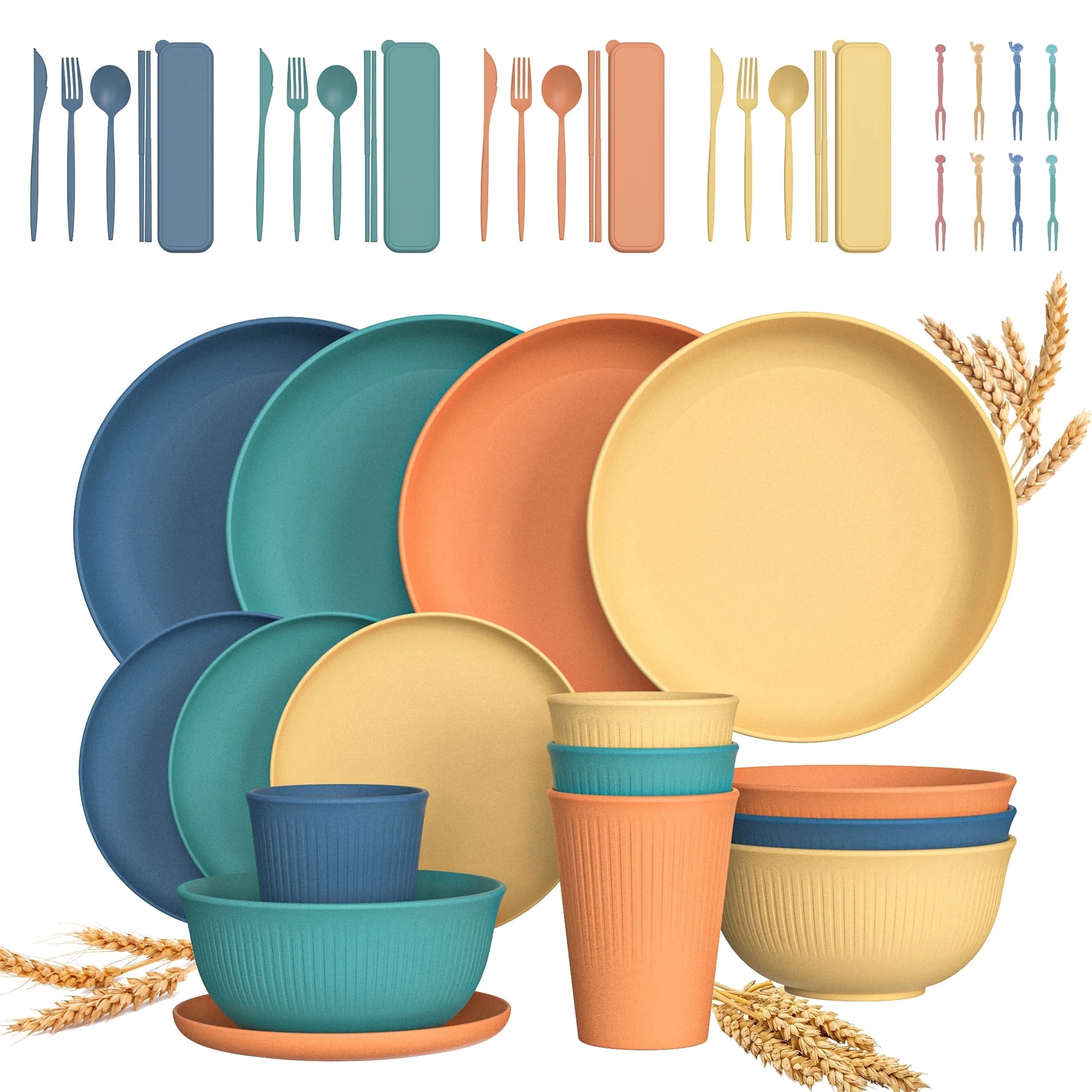 GPED 48 Pcs Wheat Straw Dinnerware Sets For 4, Unbreakable Dinnerware Sets, Reusable Wheat Straw ... | Walmart (US)