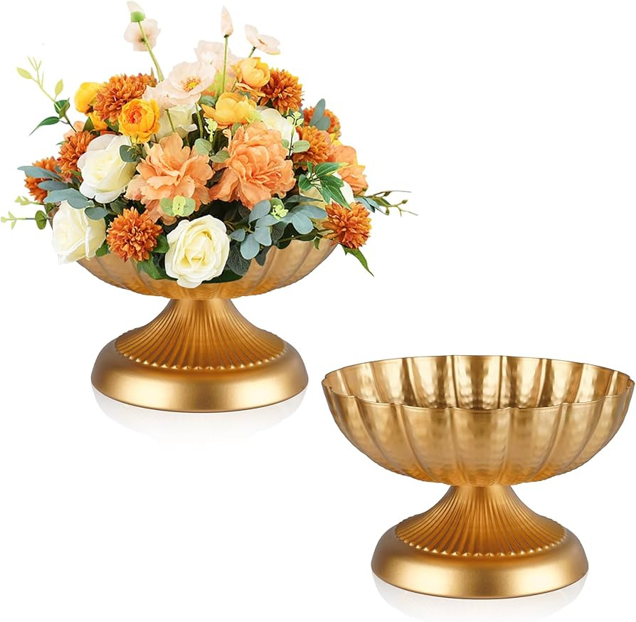 Compote Bowl Vases for Centerpieces Urn Vase, Metal Small Pedestal VaSe Gold Pot, Flower Arrangem... | Amazon (US)