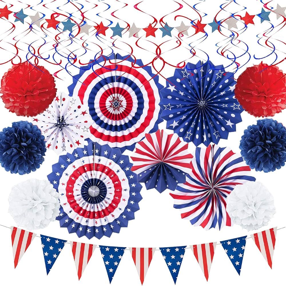 DawnHope 38PCS 4th/Fourth of July Patriotic Decorations Set Independence Day Red White Blue Hangi... | Amazon (US)