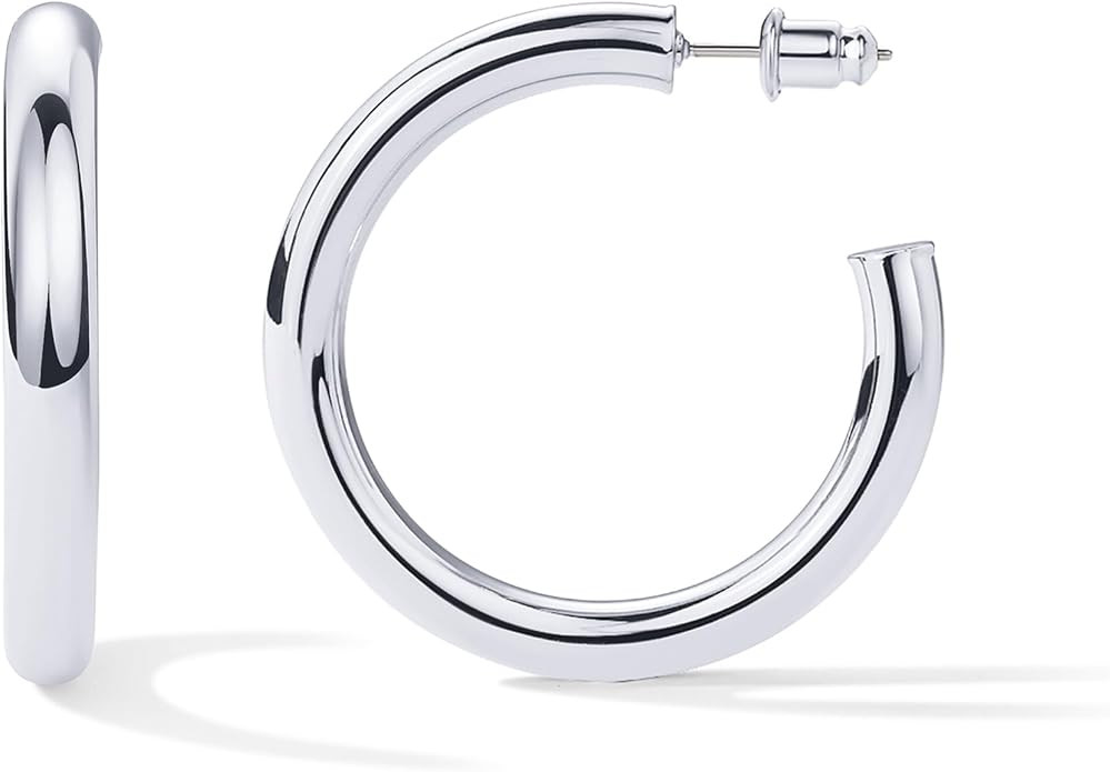 PAVOI 14K Gold Plated Lightweight Chunky Open Hoops for Women | Trendy Gold Hoop Earrings | Amazon (US)