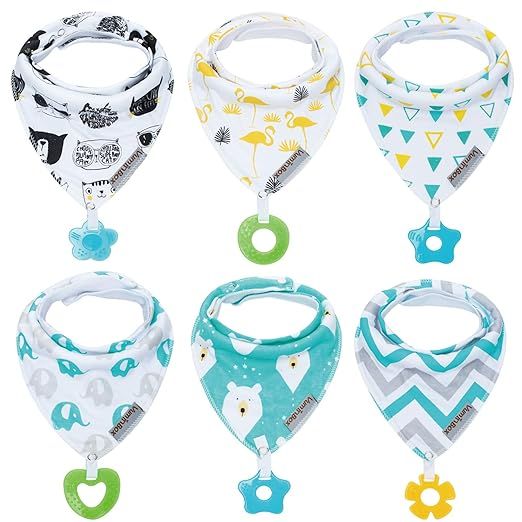 Baby Bandana Drool Bibs 6-Pack and Teething Toys 6-Pack Made with 100% Organic Cotton, Absorbent ... | Amazon (US)