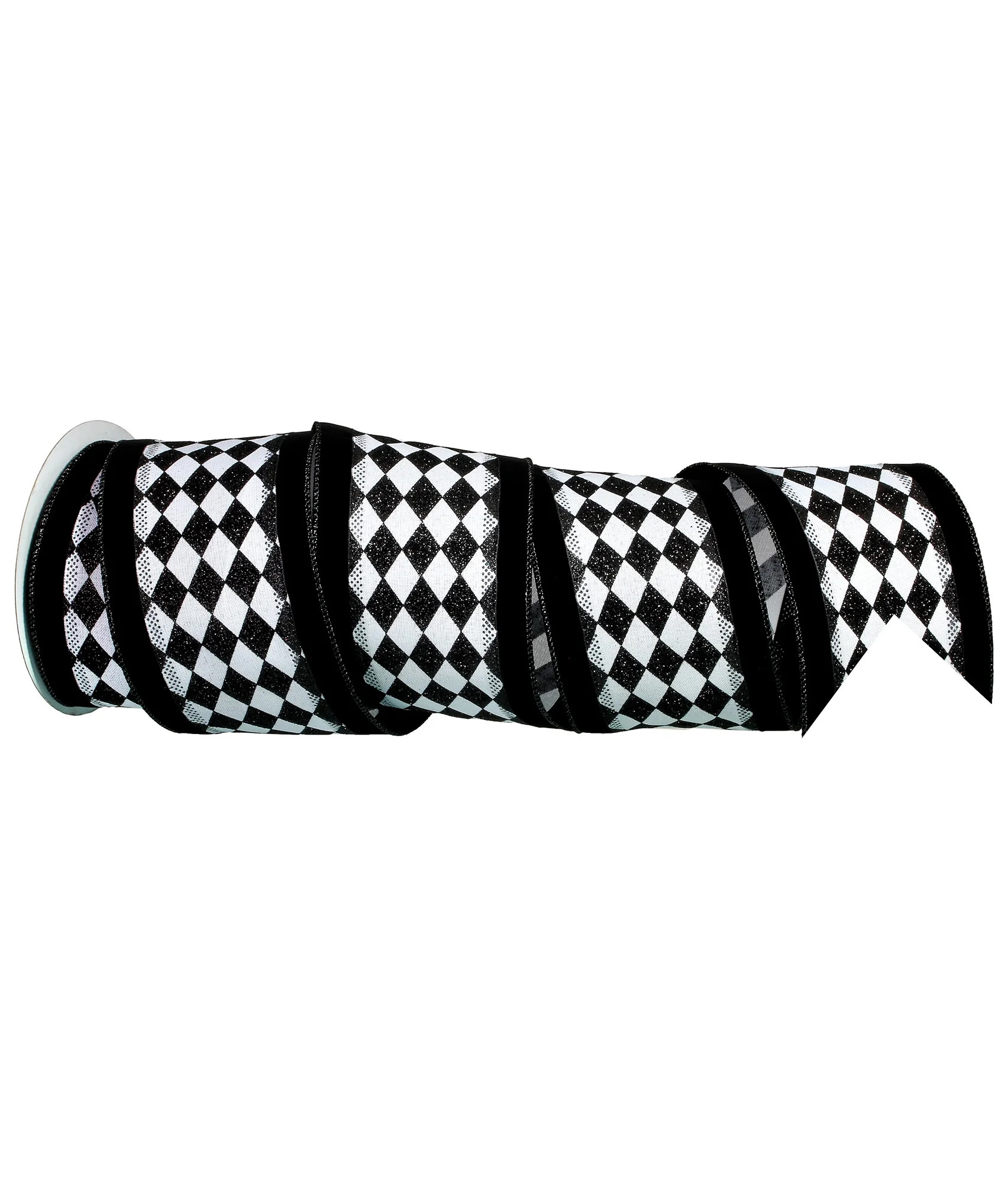 Set of 2 Black and White Diamond Check Velvet Christmas Wired Ribbon 4" x 10 Yards | Walmart (US)