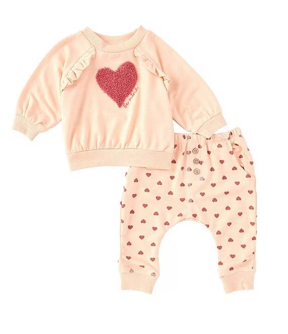 Baby Girls Newborn-9 Months Long Sleeve Heart-Motif Sweatshirt & Heart Print Jogger Pants Set | Dillard's