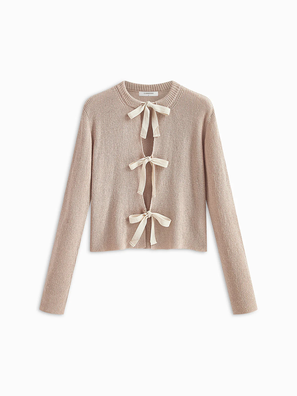 Plain Ribbed Bow Knotted Cardigan | Commense