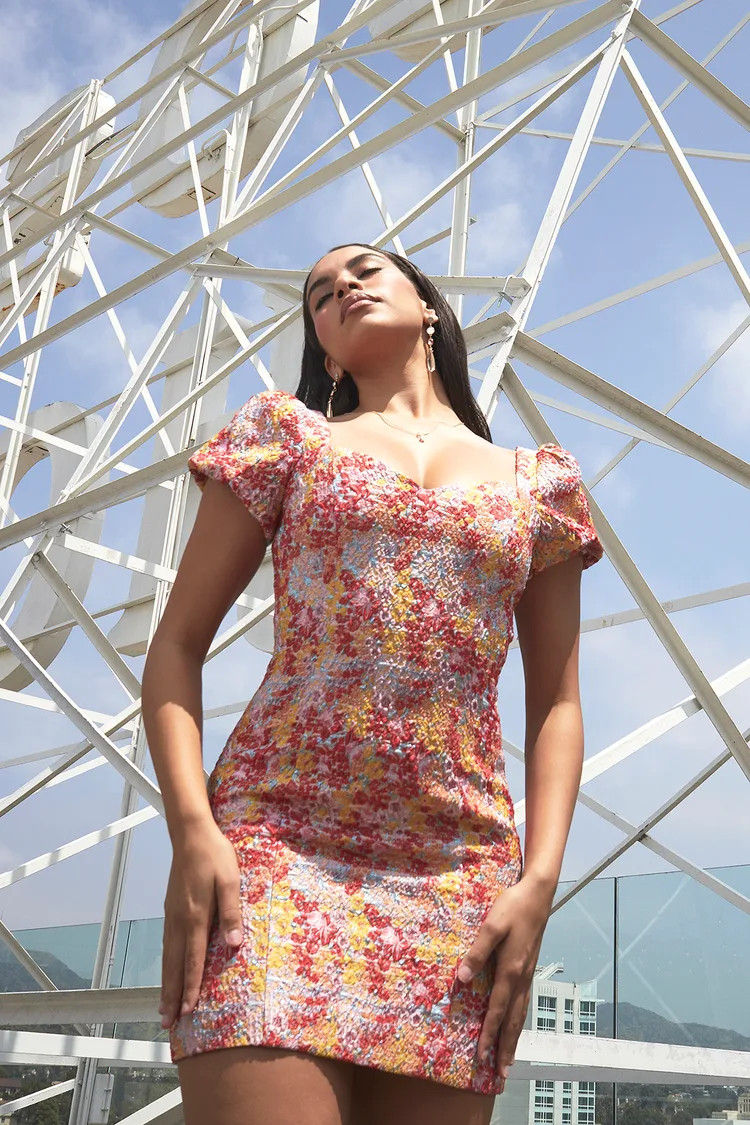 Sweetest Essence Blush Floral Jacquard Puff Sleeve Mini Dress | Lulus (US)