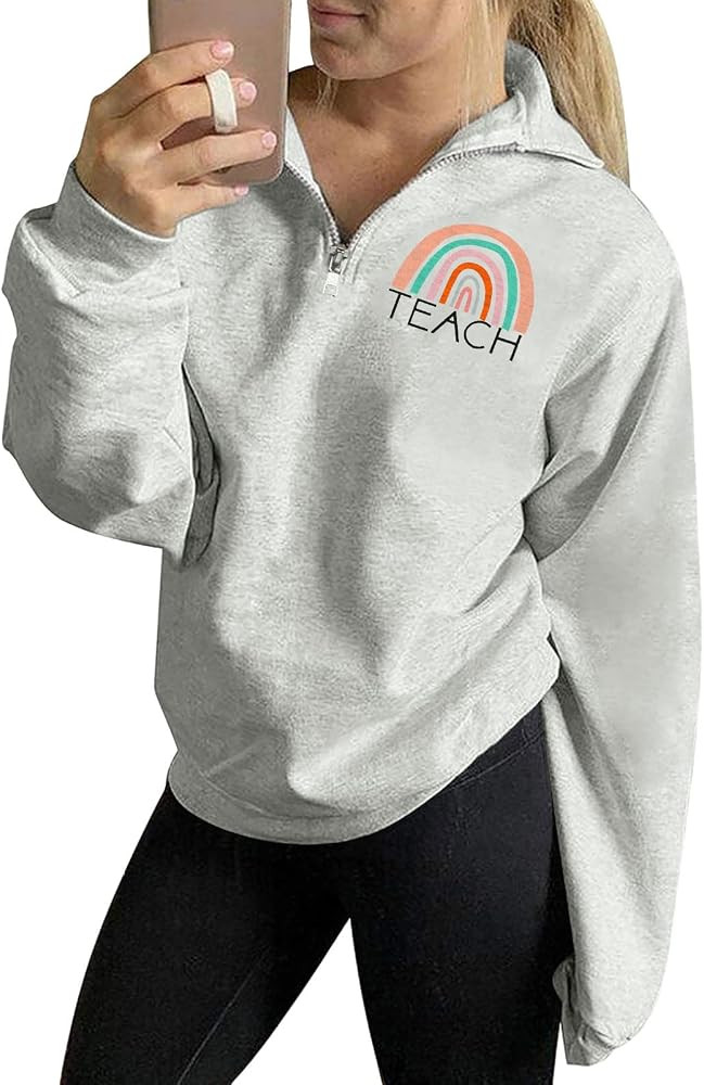Teacher Sweatshirt Womens Funny Rainbow Graphic Tee Inspirational Teach Shirt Casual Long Sleeve ... | Amazon (US)