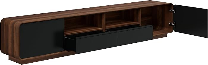 95" Rounded Edge TV Stand for Living Room, Modern Entertainment Center with 2 Large Storage Cabin... | Amazon (US)