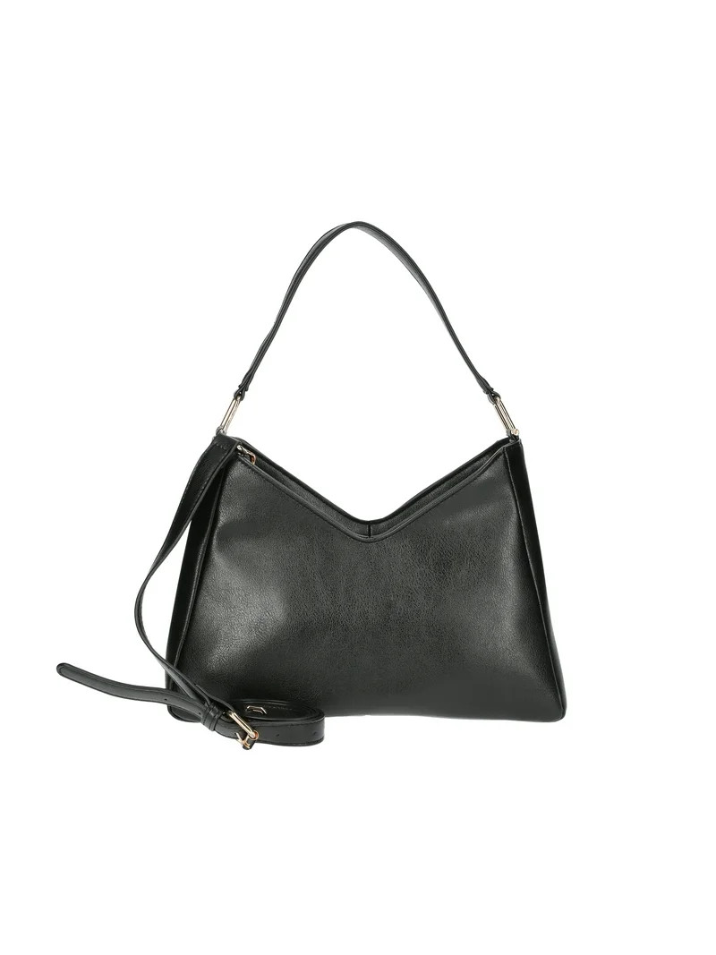 Time and Tru Women's River Soft Faux Suede Shoulder Hobo Bag, Black | Walmart (US)