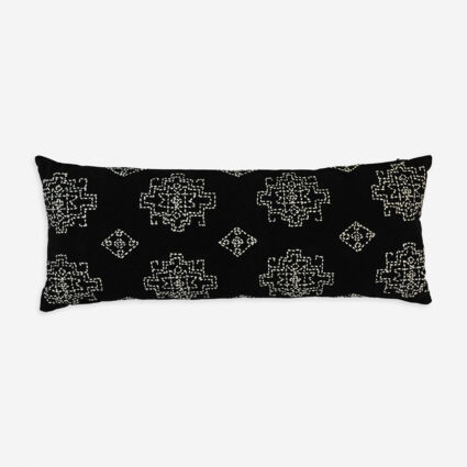 Black Aztec Embroidered Lumbar Pillow 91x35cm | TK Maxx