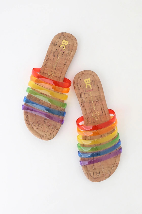 For You II Pride Multi Rainbow Strappy Slide Sandals | Lulus (US)