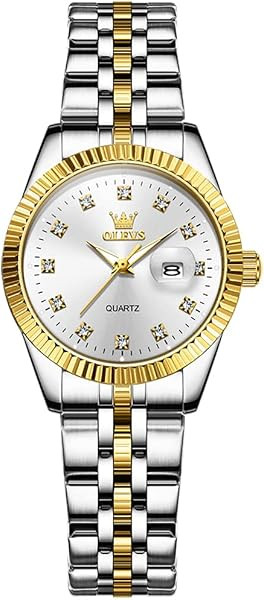 OLEVS Women's Stainless Steel Watch, Luxury Gold Silver Two Tone Easy to Read Analog Quartz Dress... | Amazon (US)