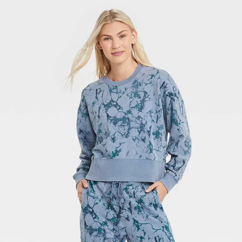 Women's French Terry Acid Wash Crewneck Pullover - JoyLab™ | Target