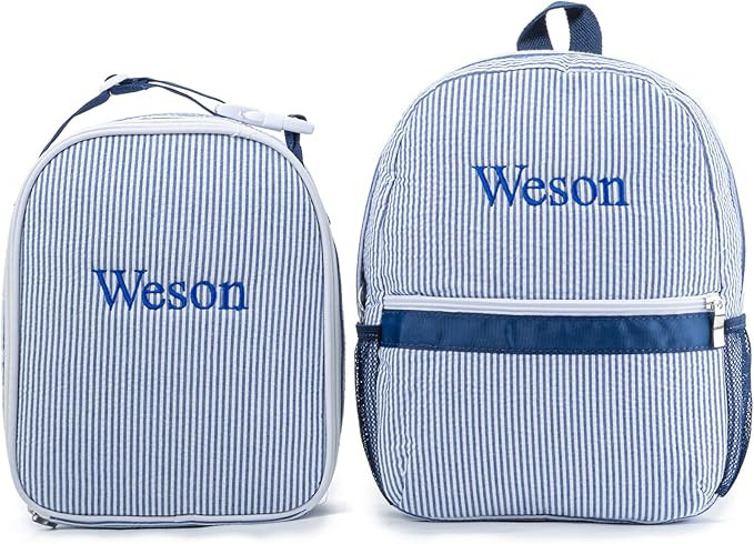 Kids' Backpacks with Lunch Boxes Set,Personalized Kids Backpacks & Lunch Bag with Name,Seersucker... | Amazon (US)