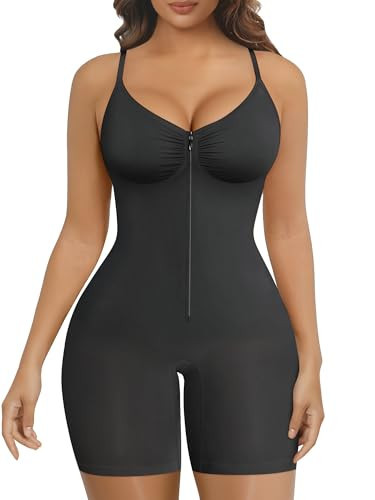 SHAPERX Shapewear Bodysuit for Women Tummy Control Seamless Zip-Up Body Shaper Waist Snatched Body Suit,SZ5862-Black-New-S/M | Amazon (US)