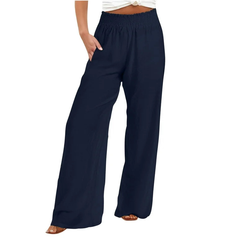 HAPIMO Plus Size Jogger Wide Leg Sweatpants for Women Ruffle High Rise Leisure Relaxed Retro Soli... | Walmart (US)