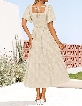 ZESICA Women‘s Summer Boho Floral Midi Dress 2025 Casual Short Sleeve Square Neck Flowy Beach V... | Amazon (US)