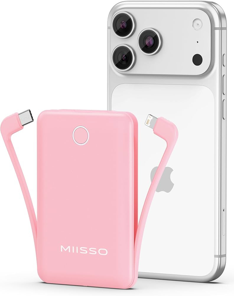miisso 10000mAh Mini Portable Charger with Built in Cable, Pocket Size Power Bank Travel External... | Amazon (US)