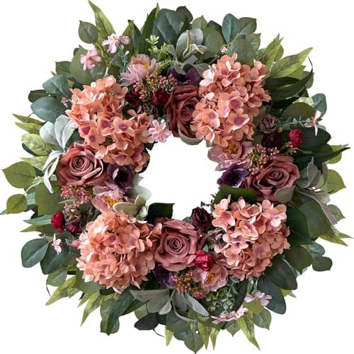WANNA-CUL 24 Inch Spring Hydrangea Wreaths for Front Door,Spring Mothers Day Front Door Wreath wi... | Amazon (US)