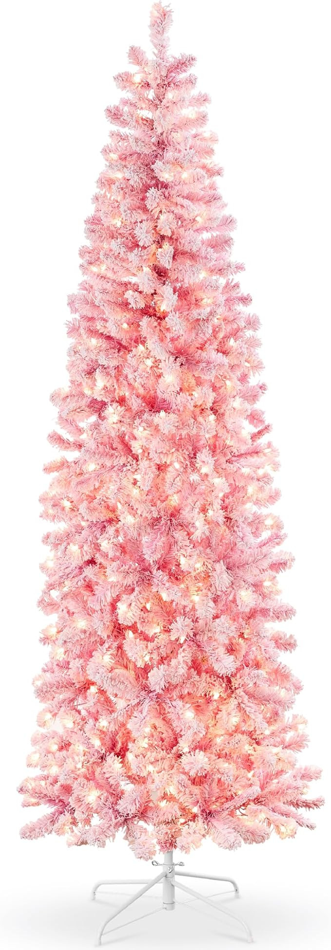 Best Choice Products Flocked Pink Pencil Christmas Tree, Pre-Lit Slim Artificial Holiday Decorati... | Amazon (US)