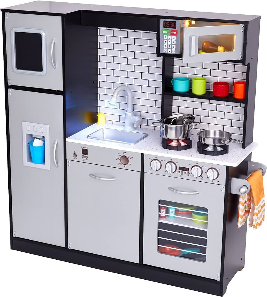 Lil' Jumbl Kids Kitchen Set, Pretend Wooden Play Kitchen, Battery Operated Icemaker, Burners, Fau... | Amazon (US)