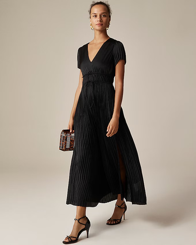 Pleated tie-waist dress in luster georgette | J. Crew US