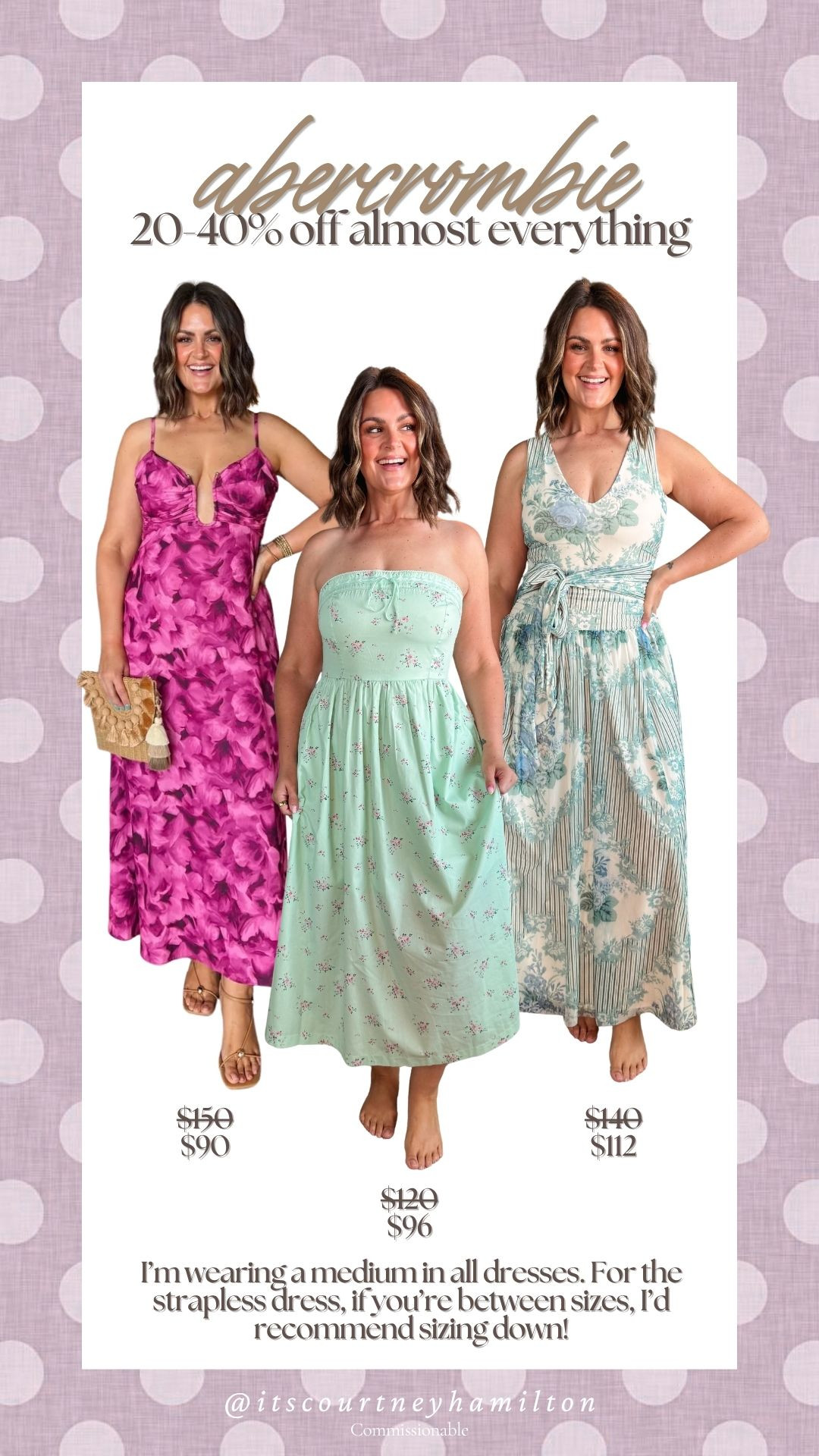 20-40% off almost everything from Abercrombie!! I am wearing a medium in all of these dresses, I recommend sizing down in the strapless mint dress!

sale alert, watchnow, sale alert, finds under 100, maxi dress, summer fashion, vacation outfit, courtney hamilton 

 #LTKootd #LTKSeasonal #LTKSaleAlert