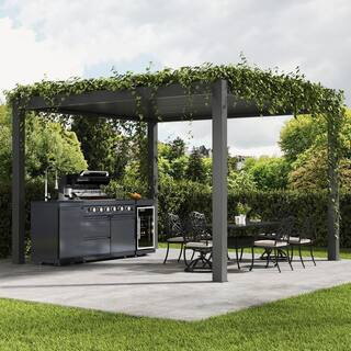 85 in. W 6-Burner Propane Gas Grill Island in Black, with Wine Cooler, Compact Refrigerator, Rotisserie Kit, Sink | The Home Depot