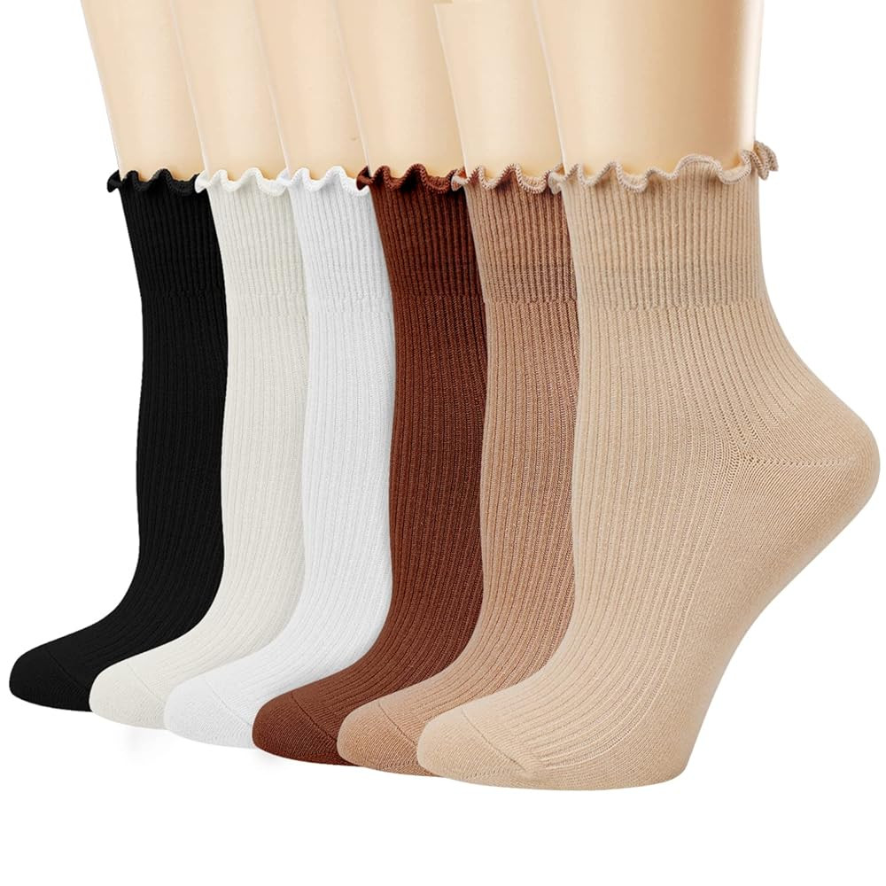 Mcool Mary Women's Ruffle Socks,Casual Cute Ankle Breathable Knit Cotton Soft Frilly Crew Socks f... | Amazon (US)