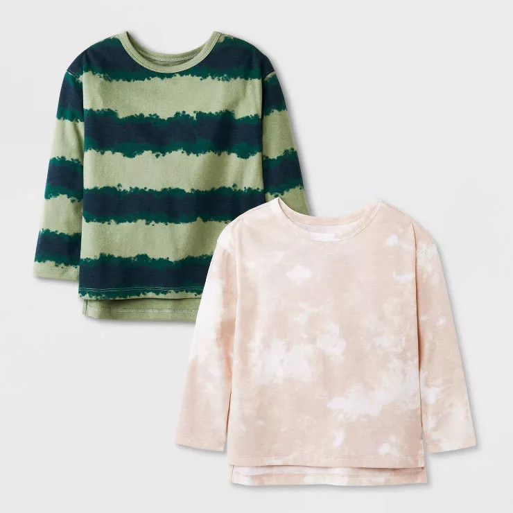 Toddler Boys' 2pk Long Sleeve Tie-Dye Jersey Knit Crewneck T-Shirt - Cat & Jack™ Olive Green | Target