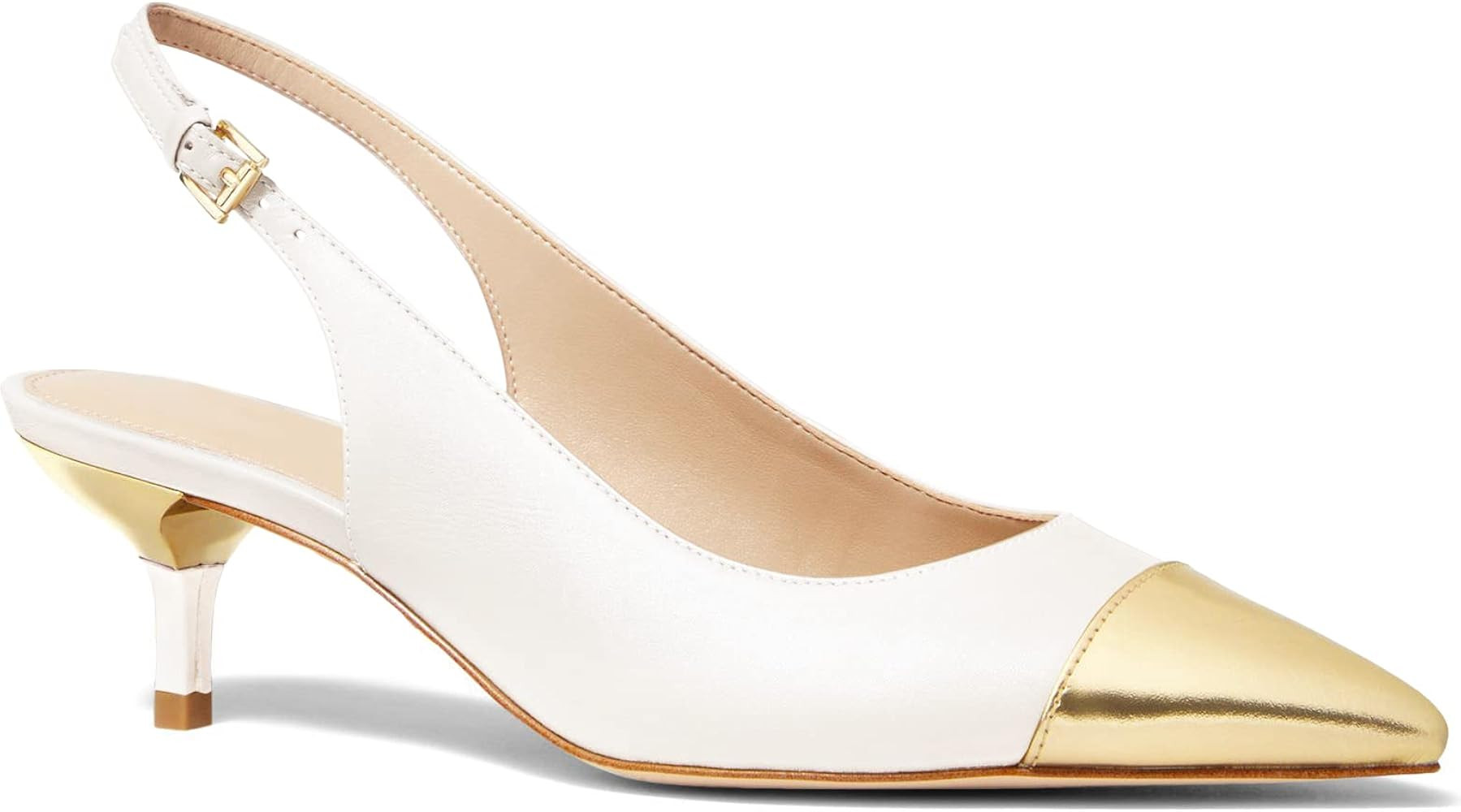 Women's Low Heels Pumps Two Tone Gold Pointed Toe Slingback Kitten Heel Wedding Dress Shoes | Amazon (US)