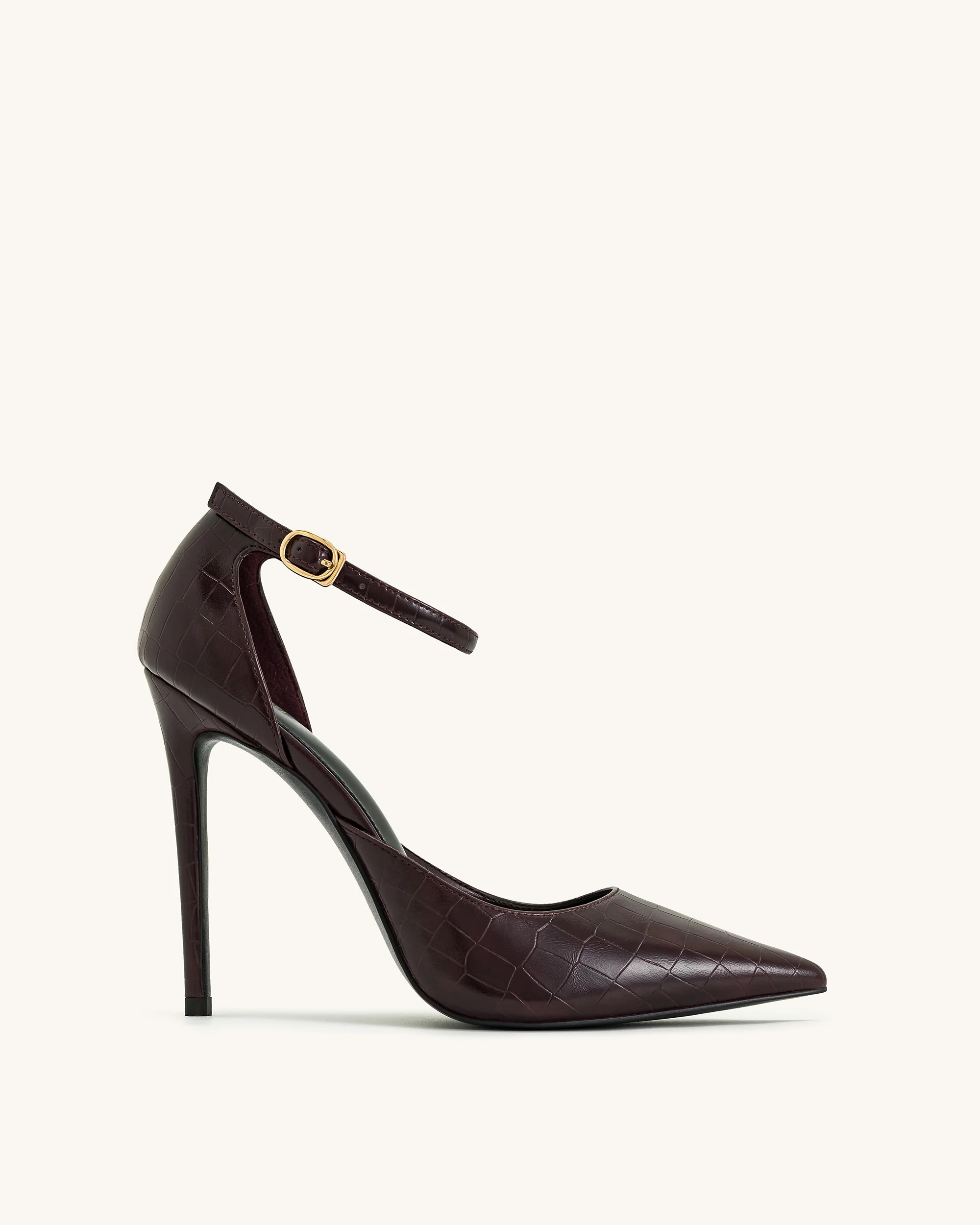 Leah Croc-Embossed Ankle Strap Heels - Burgundy | JW PEI US