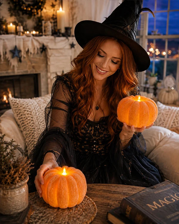 Flickering Flameless Pumpkin LED Candles with Timer, Set of 2 | Decor Steals