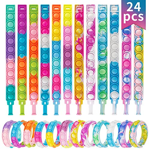 Pop Bracelets Fidget Toys Bulk Its 24 Pack Party Favors for Kids Easter Basket Stuffers Pop Fidget Bracelet It Fidget Toy Fidgets for Classroom Prizes Birthday Goodie Bag Stuffers Toys for Girls Boys | Amazon (US)