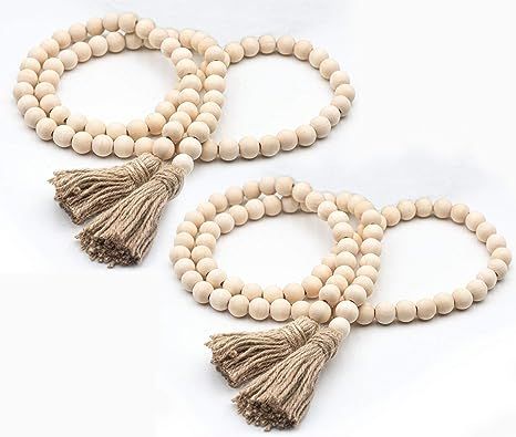 LSKYTOP 58 Inches Wood Bead Garland,Wooden Beads with Tassel,Farmhouse Beads Rustic Prayer Beads ... | Amazon (US)
