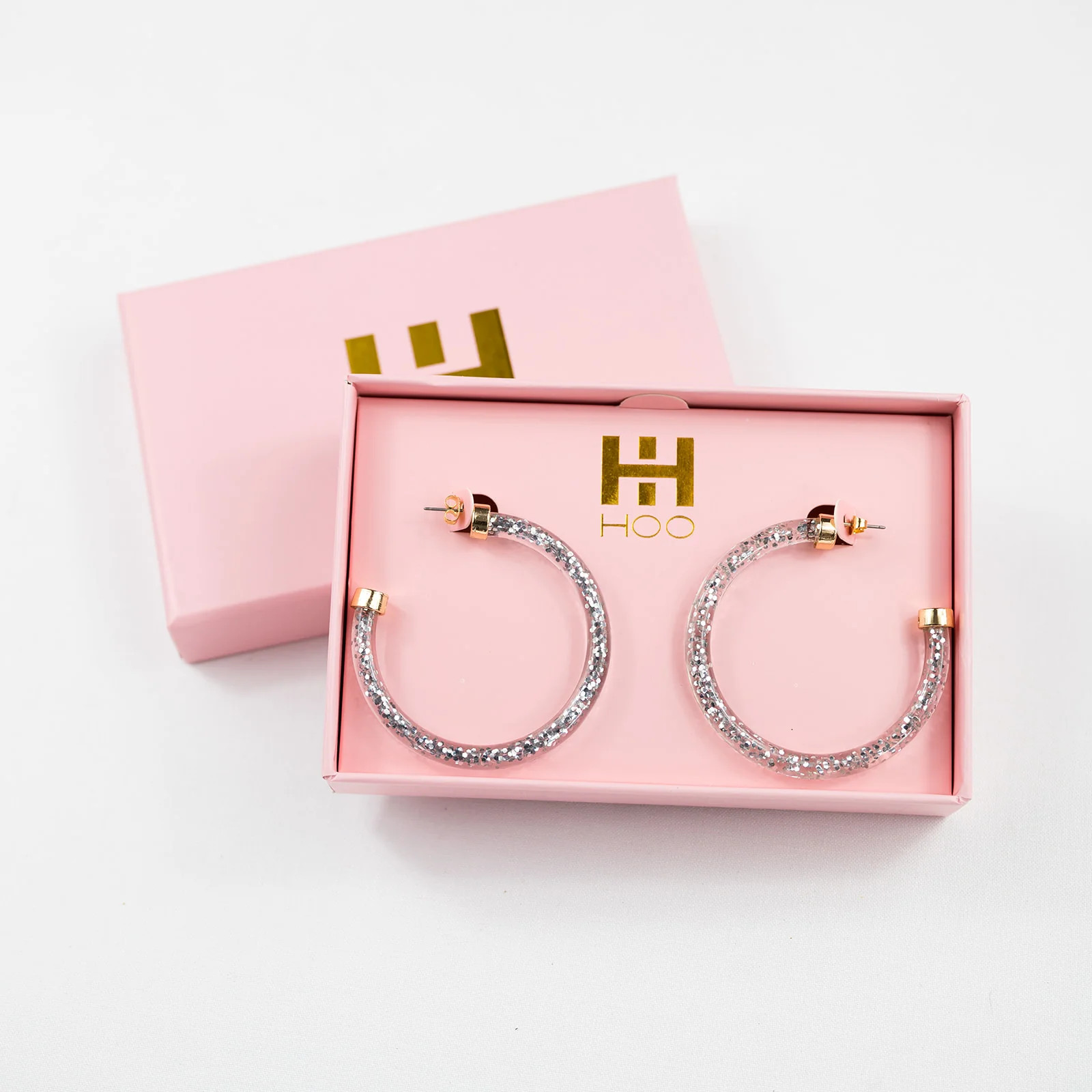 Light Weight Hypo-Allergenic Hoop Earrings - Silver Glitter | Hoo Hoops